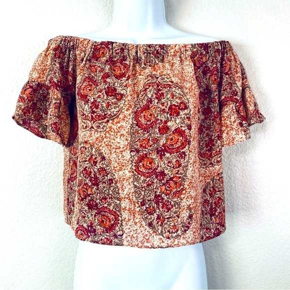 Madewell Silk Off The Shoulder Top In Watercolor Paisley Size XXS - Picture 2 of 9